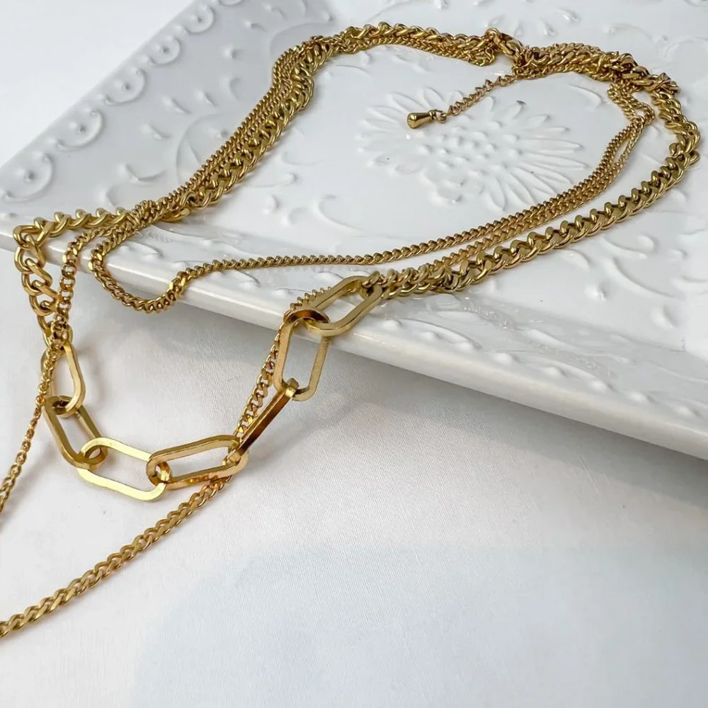 3 Layer Gold Coin Necklace Gold Layered Necklace - Picture 10 of 10